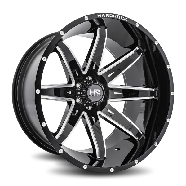 Hardrock Offroad Gloss Black Milled H502 Painkiller XPosed 24x14 Off Road Wheels