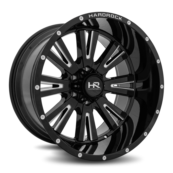 Hardrock Offroad Gloss Black Milled H503 Spine XPosed 20x12 Off Road Wheels