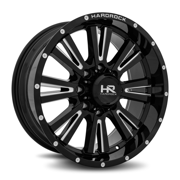 Hardrock Offroad Gloss Black Milled H503 Spine XPosed 20x9 Off Road Wheels