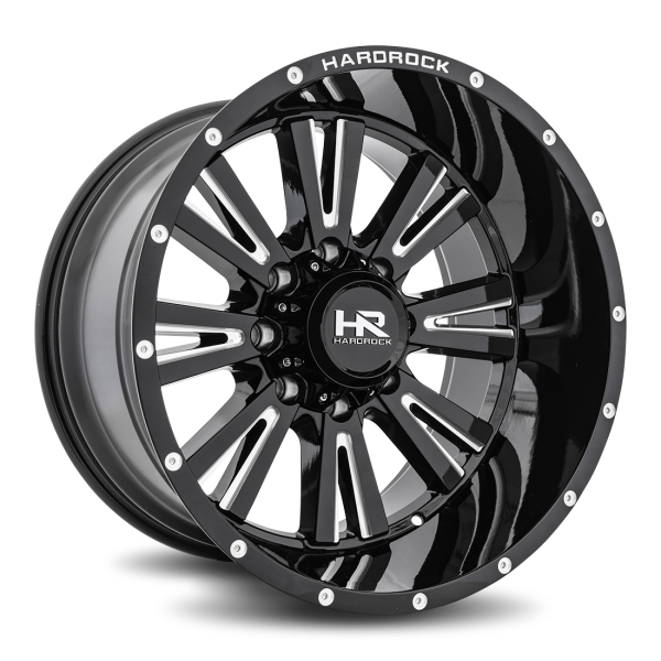 Hardrock Offroad Gloss Black Milled H503 Spine XPosed 22x12 Off Road Wheels