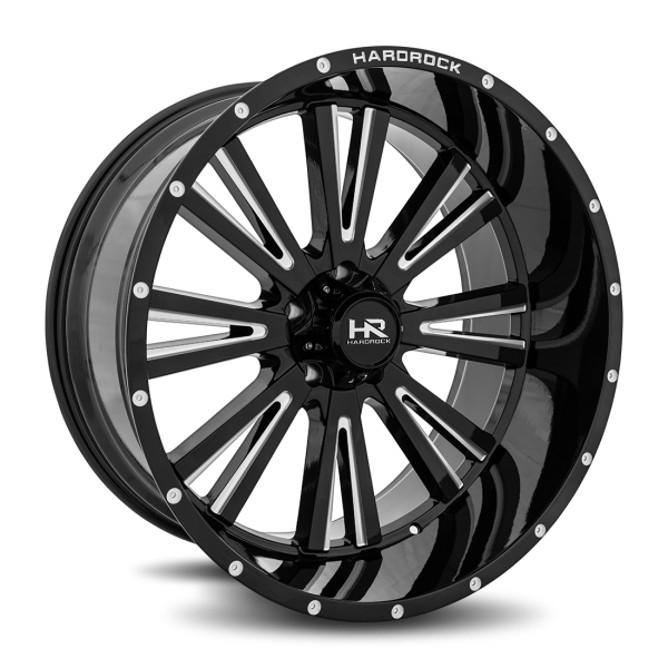 Hardrock Offroad Gloss Black Milled H503 Spine XPosed 24x12 Off Road Wheels