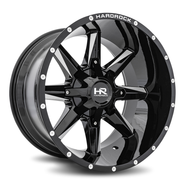 Hardrock Offroad Gloss Black Milled H703 Hardcore 20x12 Off Road Wheels