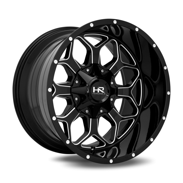 Hardrock Offroad Gloss Black Milled H712 Indestructible 20x12 Off Road Wheels